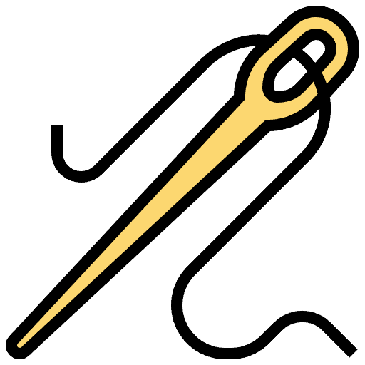 A yellow knitting needle icon on a black background, showcasing available .COM domain names.